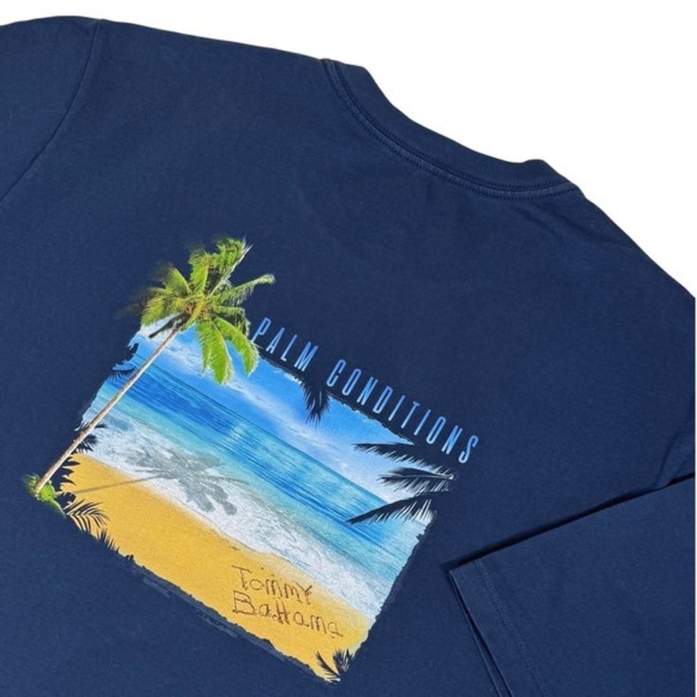Tommy Bahama Mens XXL Navy Blue Palm Conditions Graphic T-Shirt Cotton Marlin